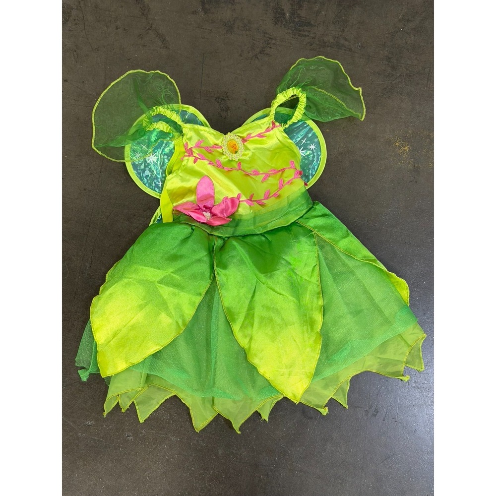 Disney Store Tinker Bell Costume Dress Girls Green Wings Fairy Halloween